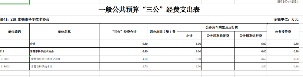常德市科学技术协会2025年一般公共预算“三公”经费支出表